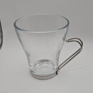 ☕ Vitrosax Italy Clear Glass Cup w/ Metal Handle | Modern Italian Design